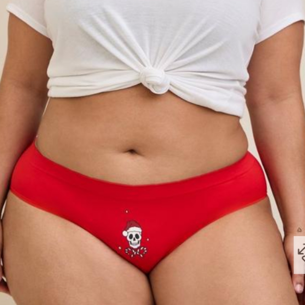 NWT Torrid 1X Dancing Santa Skellies Seamless Smooth Mid-Rise Hipster Panty-Red